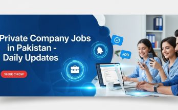 “Pakistani young professionals searching and applying for private Company Jobs in Pakistan using laptops and phones, with bold headline text for higher engagement.”