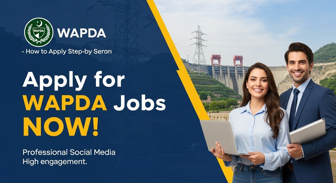 Professional holding documents with WAPDA logo and electricity towers in background – Step-by-step guide to apply for WAPDA jobs Pakistan